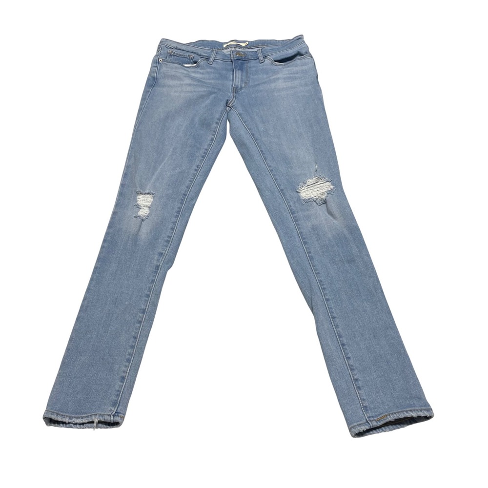 Levi's Womens Jeans 28 Light Blue Skinny Distressed Frayed Hem Denim